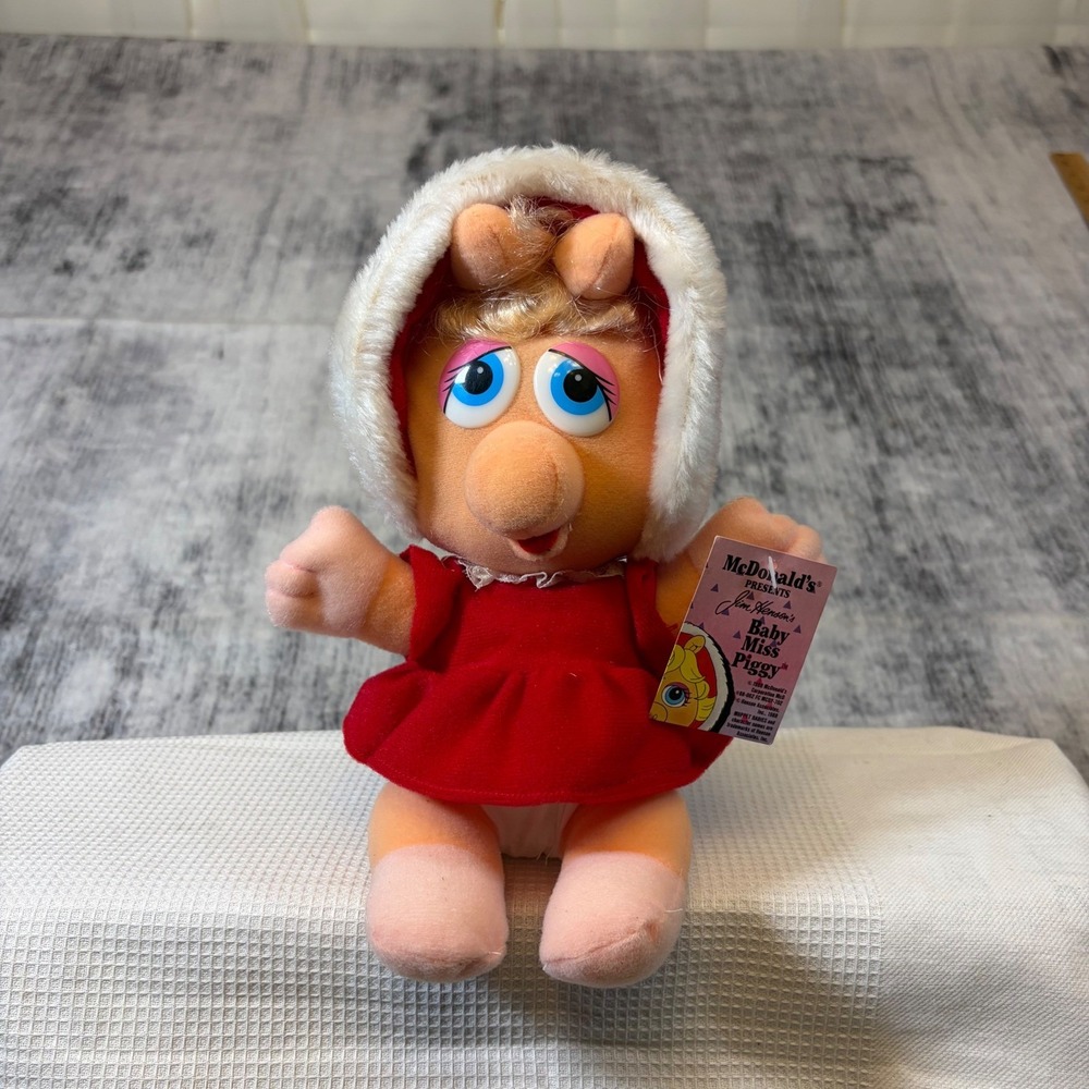 Vintage 1988 McDonalds Muppet Babies Baby Miss Piggy Plush Holiday Red Dress Tag